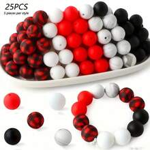 10/25Pcs Asymmetrical Water Transfer Print Silicone Beads Set, Suitable For Creative DIY Bracelets, Beaded Phone Chains, Handmade Gift Products And More - Multicolor - View 23