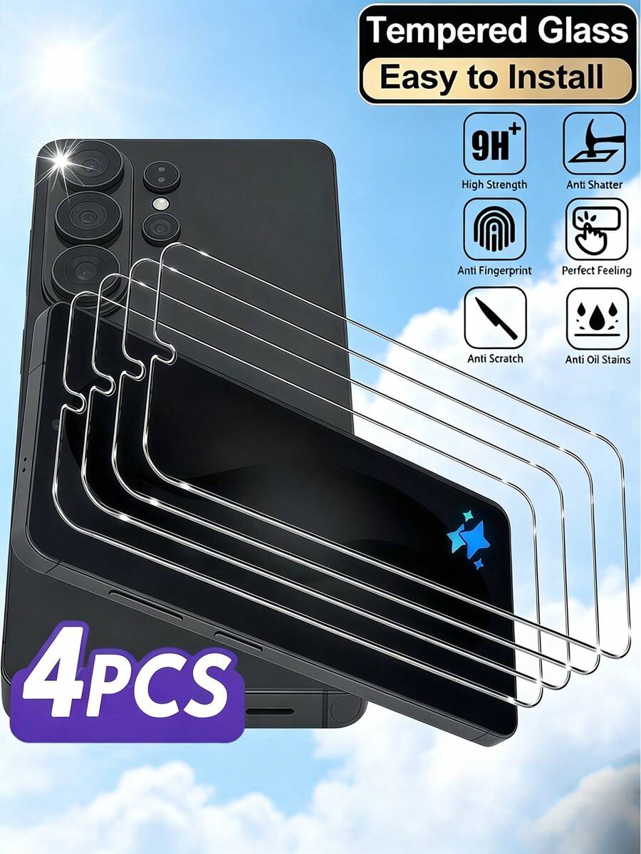 4 buah Pelindung Layar Kaca Tempered Transparan Definisi Tinggi, Kompatibel dengan Galaxy S26 S25 S24/ 17 16/ 17T/Poco/15c Note 15, Perlindungan Penuh, Kekerasan 9H, Anti Sidik Jari