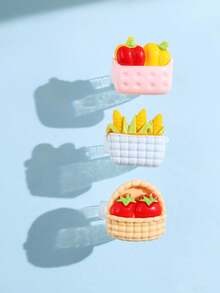 Juego de 3 anillos de resina con diseños lindos y coloridos de verduras: cesta, maíz, tomate y chile, set de anillos de dopamina coloridos de verano - Multicolor - Ver 9
