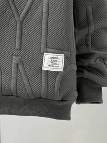 Young Boy Casual Fashion Minimalist Solid Color Thermal Lined Zip-Up Jacket, Autumn/Winter - Grey - View 8