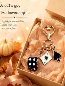 Alloy Metal Chain Pendant With Poker Cards, Dice, Heart, Multi-Color Dice, Poker Cards, Metal Chain. It Can Be Used As A Car Keychain, Bag Pendant, Birthday Holiday, Halloween Gift, Back To School Small Gift, And Can Also Be Given To Friends, Family, And Loved Ones - Multicolor - View 8