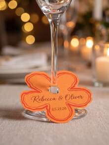 1-48pcs Customized Name Floral Wine Glass Labels, Personalized Wedding Date Floral Seating Cards, Wedding Customized Text Wine Glass Name Labels, Wedding Table Wine Glass Identification Cards, Wedding Gift Matching Small Cards - Multicolor - View 6