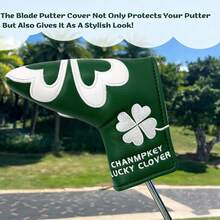Lucky Four-Leaf Clover Embroidered Golf Putter Cover, Green And White Dual Color Options, PU Thickened Cushioning, Universal One-Size Putter Fit, Golf Course Good Luck Putter Accessory, Golf Club Protection Cover - Dark Green - View 6