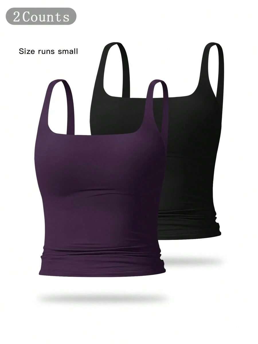 Camiseta deportiva sin mangas para mujer de color sólido, casual, cómoda y transpirable, ideal para yoga, gimnasio, entrenamiento y correr; ropa deportiva para todas las estaciones; chaleco con cintura. - conjunto9 - Ver 1