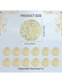 120pcs Elegant Gold Disposable Placemats - 33*33cm, Round Polyester Table Mats With Shiny Mesh Design, Suitable For Weddings, Birthdays, Holidays - Ideal Choice For Dining And Home Decor, Table Mats - Gold - View 2