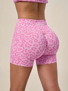 TimeOff 1 pieza de shorts deportivos de cintura alta con estampado de leopardo, sin costuras, con pliegues en los glúteos y cintura acanalada para mujer - Rosa - Ver 8