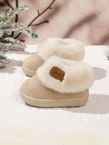 Infant Toddler Bear Plush Snow Boots, Thermal Lined Thickened Soft Sole Slip-On Anti-Slip Warm Winter Shoes For Winter - Beige - View 2