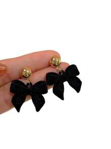 1 Pasang Anting Wanita Model Pita Elegan dan Modis - Hitam - View 5