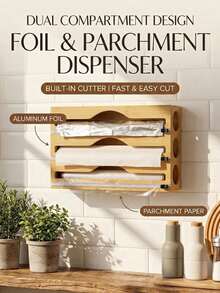1 Piece: Cling Film Cutter, Wall-Mounted Bamboo And Wood Kitchen Storage Rack, Foil Box And Paper Towel Holder, Two-Way Sliding Blade Multi-Layer Organizer, 2-Layer And 3-Layer Options, With Hanging Rod. - View 14