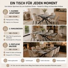 Erweiterbarer Esstisch, automatisch ausziehbarer Esstisch, rechteckiger Esstisch, Kaffee-Freizeittisch, L150/180 x B70 x H76 cm, Kreuzbein-Design, Zementmuster, Schwarz und Grau - 1 - Übersicht 10
