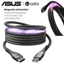ASUS Type-C Magnetic Charging Cable 60W Super Fast Charge Retractable Portable Braided Phone Charging Cable Compatible With IPhone 17 Fast Charge Apple PD Tablet USB Car Charger Android Dual TPC Magnetic Phone Data Cable Fast Charge - Black - View 6
