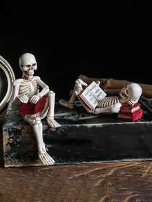 Humorous Reading Skeleton Figurine, Halloween Desktop Decor, Perfect Spooky Accent For Bookshelf, Desk, Office And Bedroom, Great Gift For Book Lovers, Halloween Enthusiasts And Gothic Decor Fans - 1PC - View 3