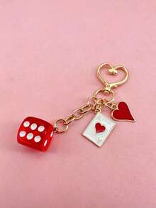 Alloy Metal Chain Pendant With Poker Cards, Dice, Heart, Multi-Color Dice, Poker Cards, Metal Chain. It Can Be Used As A Car Keychain, Bag Pendant, Birthday Holiday, Halloween Gift, Back To School Small Gift, And Can Also Be Given To Friends, Family, And Loved Ones - Multicolor - View 14