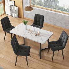 117 X 68 Cm Dining Table / Modern Marble Pattern Rectangular Dining Table / Dining Table Made Of MDF / Table Frame Made Of Metal / With Metal Legs / Suitable For Dining Room And Living Room - 白色+黑色 - 查看 3