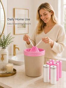 Pink And White Drawstring Trash Bags - 4-5 Gallon Small Garbage Bags, Leak-Proof Thickened Durable Tear-Resistant, Suitable For Kitchen, Bathroom, Home, Bedroom, Office Daily Use Trash Liners, Easy Tie Strong Household Garbage Bags, 1pc Random Style And Color - Multicolor - View 2