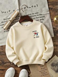 Minimalist Playful Baby Long Sleeve Pullover, Autumn/Winter Daily Versatile Casual Sweatshirt For Outings, Infant Boy - Apricot - View 2
