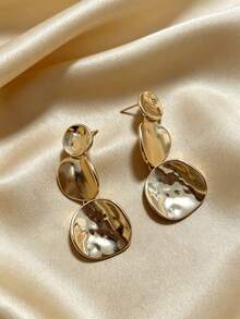 1 Pair Old Money Style Asymmetrical Triple Layer Round Disc Earrings, Women's Zinc Alloy Jewelry - Gold - View 3