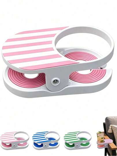 Clip-On Beverage Holder, Fun Adjustable Cup Holder, Pink And White Striped Portable Outdoor Water Cup Holder, Suitable For Pool, Beach, Balcony, Patio Furniture Bottle Holder, Clip-On Beverage Cup Holder - Securely Holds Drinks, Fits Various Scenarios. Equipped With Beach Chair Clip And Cup Holder, Portable Cup Holder Suitable For Office Desk, Dining Table, Pool Lounge Chair, Cruise Ship And Various Outdoor Scenarios, Clip-On Beverage Cup Holder, Secure Water Cup Holder With Clip, Suitable For Beach Chair, Portable Placement On Desk, Dining Table, Poolside, Lounge Chair, Cruise Ship And Outdoor Scenarios