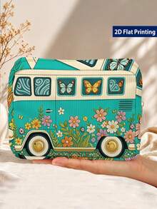 「Flower Bus」圖案收納包，化妝包、盥洗包，輕便可攜，可堆疊設計，雙拉鍊、透氣網布與可水洗內裡，適合收納化妝刷、口紅、保養瓶、珠寶等物品，滿足日常收納、過夜旅行、度假與健身房收納需求，旅行愛好者的理想選擇，幫您整齊便捷地整理小物品 - 彩色 - 查看 3
