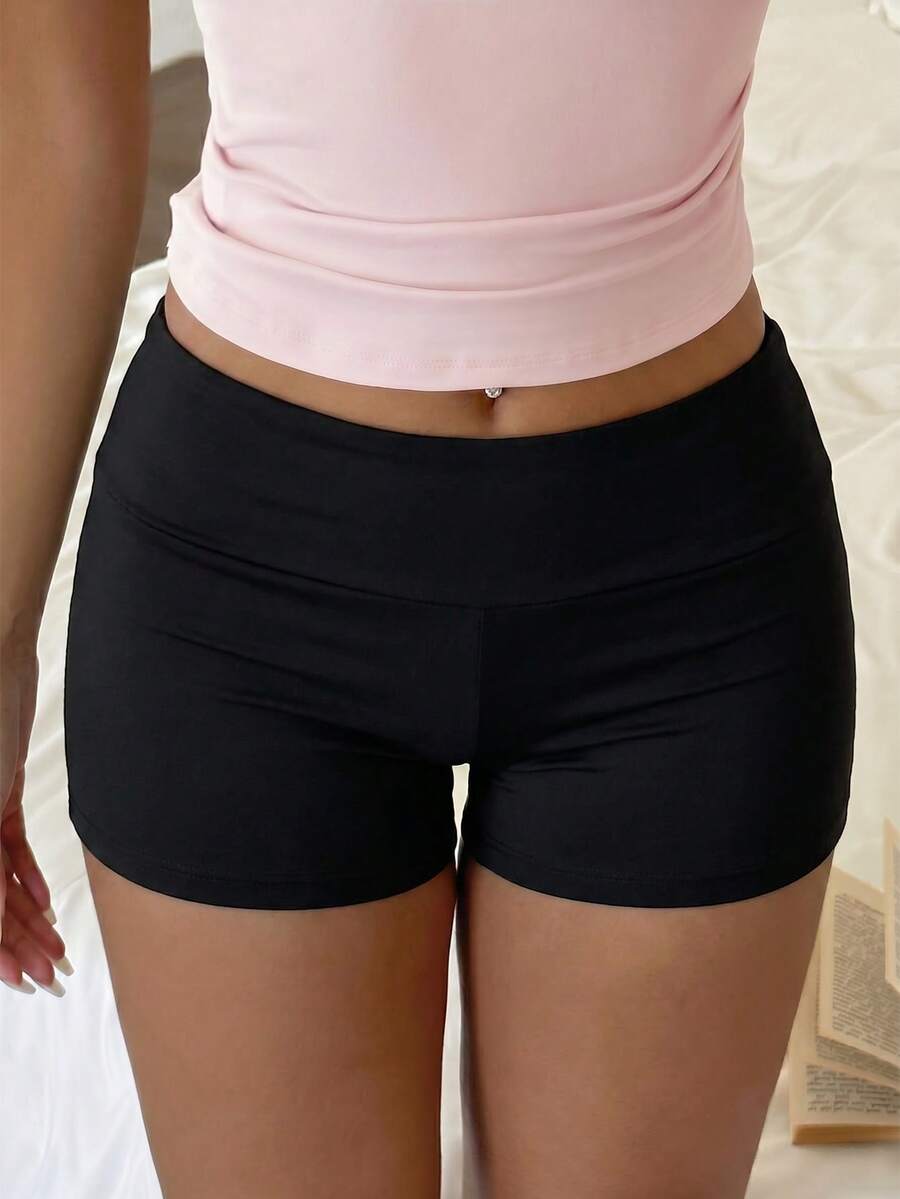 SCARLUX Summer & Autumn Y2K Women's Solid Color Gray & Black Shorts, Slim Fit Shorts, Suitable For Back To School & Streetwear - Black - View 1