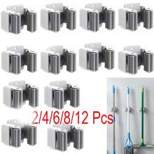 2/4/6/8/12pcs Broom Mop Holder, Wall Mounted Broom Rack, Heavy Duty Garden Tool Storage Rack, Rake And Shovel Handle Hooks, Stainless Steel Mop Hooks, Wall Mounted Multi-Function Storage Rack With Screws - Greyish White - View 10
