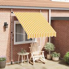 vidaXL Retractable Awning, Hand-Operated, Water-Repellent, Sun Protection, Clamp-On Awning For Balcony, Patio, Garden, 300cm, Yellow, Orange And White Striped - Orange and White - View 12