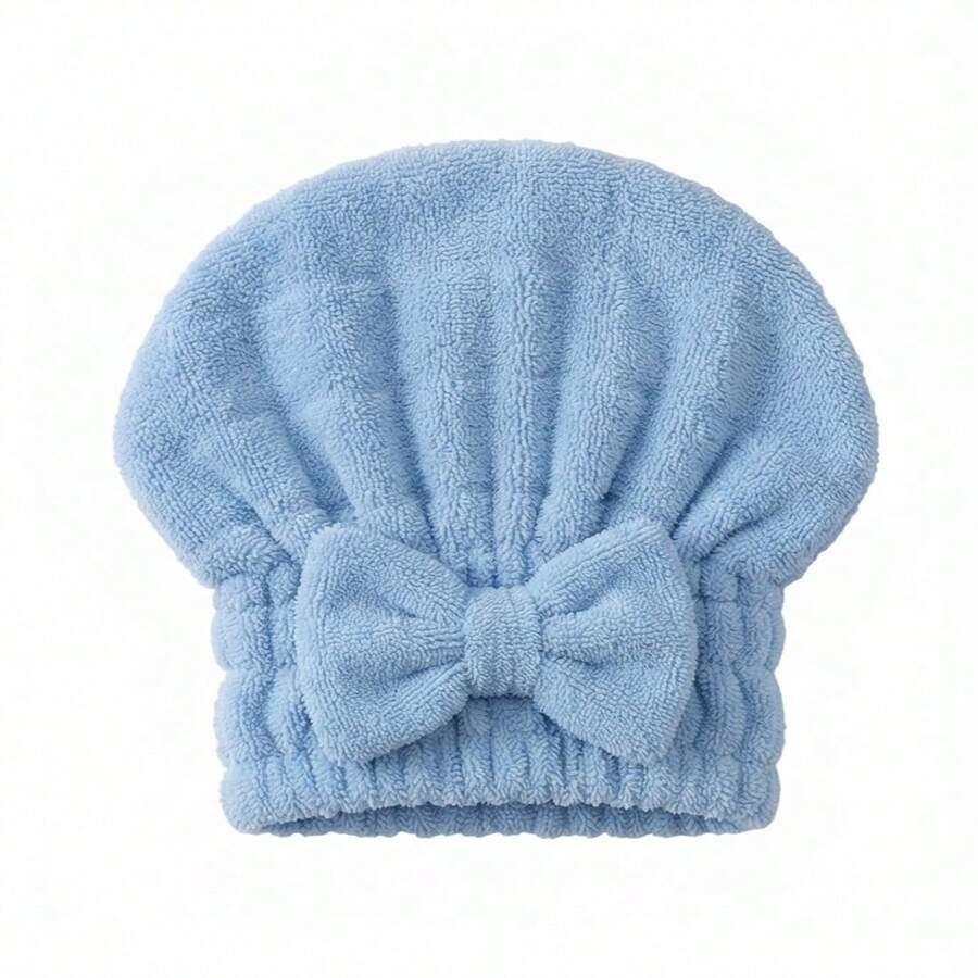 1 Microfiber Hair Drying Towel With Bow Detail - Dusty Blue - View 1