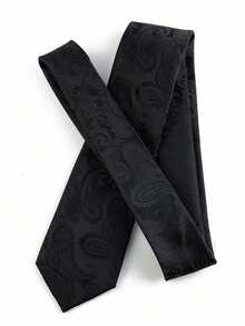 ZLQ&GOU 1 PC 7cm Black Polyester Cashew Flower Men's Tie, Premium Dark Pattern Polyester Jacquard Tie, Suitable For Wedding And Business Formal Wear - Black - View 3
