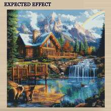 11/14CT Printed Cross Stitch Kit. Rustic Cabin & Natural Landscape Series. Relaxing DIY For Adult Beginners. Includes Fabric, Needles, Threads & Chart. Frameless. Handmade Wall Art Decor Gift. 40x40cm/15.7x15.7in. - Scenery - View 12