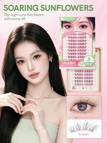 Mlen Diary 自黏式假睫毛簇，9-12mm C捲度免膠水可重複使用卡通風睫毛，壓貼式自黏簇睫毛，自然妝感DIY接睫毛套組 - C - 查看 9