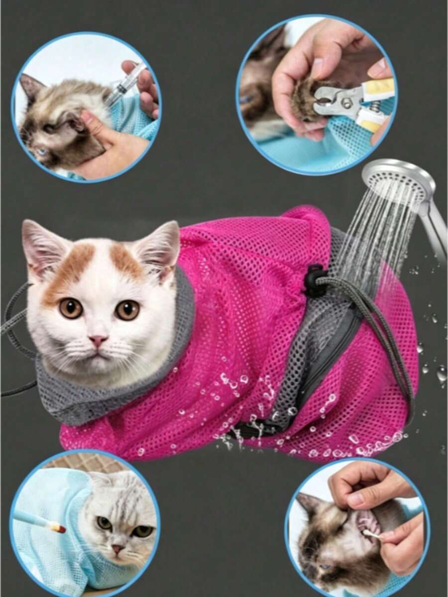 Atmungsaktive Katzen-Badebeutel - Kratz- und Bissfestes Mesh-Design, praktisch zum Krallenschneiden | Geschenk für Katzenbesitzer - Verschiedenfarbig - Übersicht 1