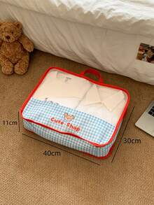 Blue Gingham Travel Storage Bag Multi-Size Travel Clothes Bag Set Mesh Packing Cubes Foldable Portable Luggage Organizer Pouches Suitcase Storage Kit - Baby Blue - View 7