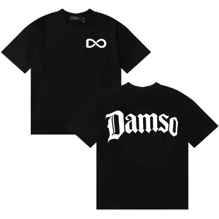 Singer French Damso Gothic Letters Print Graphics Qalf Symbol-Shirt Mode Übergroße Herren Bequeme Kurzarm--Shirts - Farbe 2 - Übersicht 1