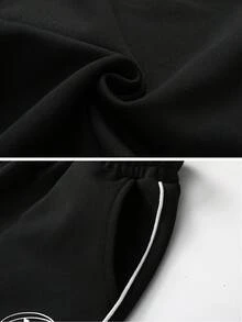 Men's Spring/Autumn Loose Minimalist Casual Fashion Outdoor Sports Hoodie & Sweatpants Set - Black - View 4