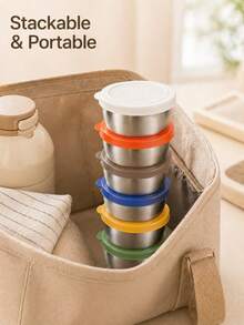 6PCS 2.7oz Sauce Cups With Lids, Stainless Steel Mini Condiment Containers For Dips, Lunch Box, Leak Resistant, Random Color - Multicolor - View 4