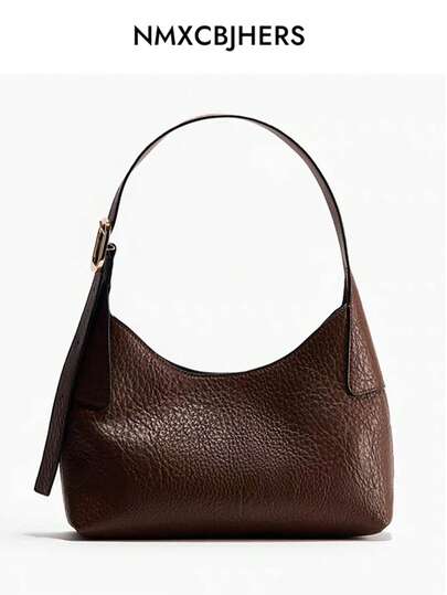 Niche Design Minimalist Versatile Premium Commute Genuine Leather Handheld Basket Bag Underarm Bag Crossbody Bag