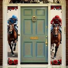 2D 1pc Horse Racing Rose Theme Red Couplet, Galloping Horse Pattern, Suitable For Sports Event Party Decoration, Door Banner, Polyester Fabric - Multicolor - View 3