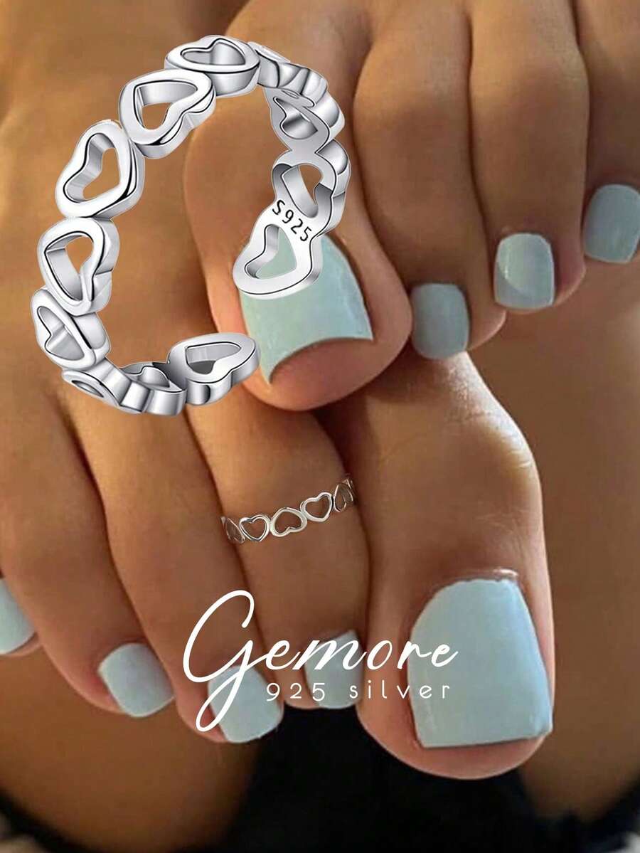 1pc S925 Sterling Silver Delicate Hollow Design Toe Ring, Adjustable Size, Suitable For Summer Beach Wear - Hollow Arrangement Toe Ring - View 1