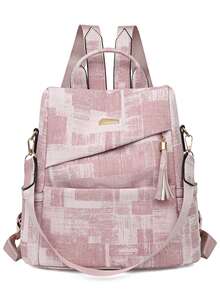 1PC Fashion Classic Canvas Backpack With Textured Fabric And Soft Tassel Pendant, Student Bag With Multiple Compartments, Large Capacity, Can Be Worn As Backpack Or One Shoulder/Crossbody, Lightweight And Burden-Reducing, Suitable For Commuting, Travel, Daily Use, Versatile And Practical Women's Backpack - Multicolor - View 12