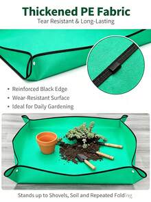 1pc Waterproof Foldable Plant Repotting Mat With Free Garden Digging Gloves, Thick PE Anti-Spill Gardening Work Tray For Succulent Flower Transplanting Soil Mixing Gardening Repotting Mat + Free Garden Claw Gloves - A - View 4