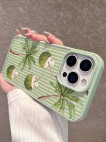 Light Green Striped Coconut Tree Fresh Minimalist Print Transparent Shockproof Phone Case, Compatible With Apple 17 Pro Max/17 Pro/17/16 Pro Max/16 Pro/16/15 Pro Max/15 Pro/15 Plus/15/14 Pro Max/14 Plus/14/13 Pro Max/13 Pro/13 Mini/13/12 Pro Max/12 Pro/12/11, Birthday Gift, Women's Gift, Back To School Gift, Daily Versatile - Clear - View 3