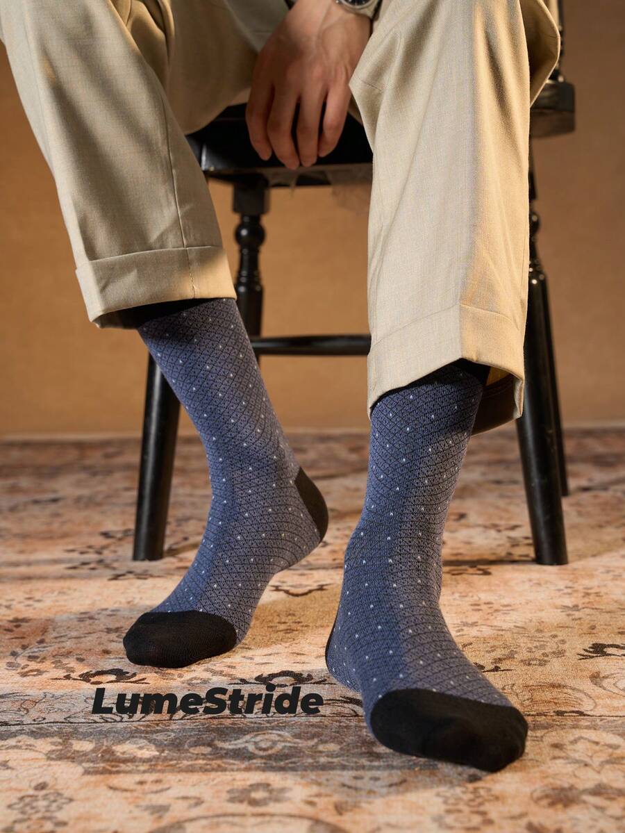 Men Crew Socks – Fashion Business Dress Socks, Everyday Versatile Comfortable Polyester Casual Socks For Men, Classic All-Match Style, Multi-Pack - Blue - View 1