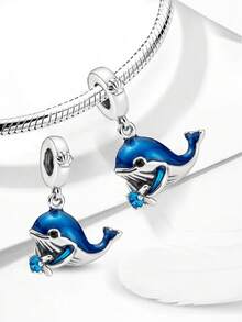 1件時尚925純銀鯨魚與海星吊墜珠，適用於女性手鍊，DIY珠寶製作 - 款式3 - 查看 4