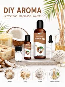 100% Pure Coconut Essential Oil 3 Sizes 100ml 30ml 10ml For Diffuser, Diffuser Stone, Humidifier, Candle, Suitable For Bedroom, Car, Room, Bathroom, Home Decor, Mild And Fresh, Alcohol-Free - Coconut Essential Oil - View 5