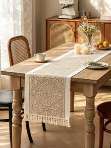 1pc Waterproof Table Runner With Tassels, Suitable For Home Decor, Wedding, Restaurant, Living Room - Coffee Brown - View 11