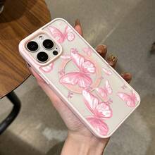 [24u Verzending Vanuit DE/FR/ES] [24-Uurs Lokale Verzending]Phone Case - Applicable To Apple Series Magnetic Phone Cases, Pink Butterfly Print Semi-Transparent Back Panel, Anti-Drop Soft Frame Protective Case, Compatible With Magsafe Wireless Charging, Girlish Style High-Value Personalized Shell - 1 PCS - View 4
