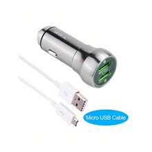 Fast Charging Car Charger With 2 Ports, Micro USB Cable - Light Grey - View 1