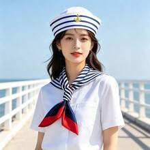 1件或2件金色錨章水手帽，中性款，適用於萬聖節服裝、航海條紋船長帽、遊艇派對與角色扮演配件 - 彩色 - 查看 5