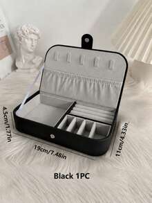 TONVIC 1PC Portable PU Jewelry Box For Bracelet, Necklace, Earring, Ring Storage - Black - View 7