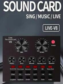 V8-Live 即時音訊卡卡拉OK錄音與直播混音器 - USB 外接音訊卡，適用於 KTV 直播、錄音與語音聊天，適用於筆記本電腦 Vlog 直播與即時直播音訊音訊卡 - 黑色 - 查看 4